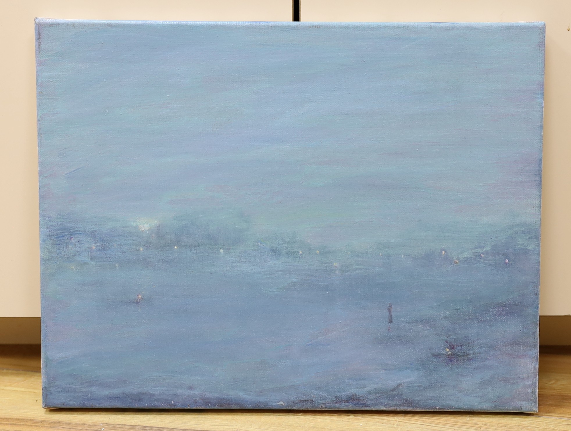 Modern British, oil on canvas, 'Nocturne', 35 x 46cm, unframed